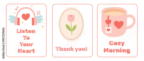 Love Card Set with Romantic Illustration and Valentine Greeting Collection