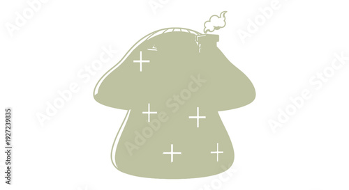 Playful mushroom illustration with an unexpected bomb fuse and charming plus signs, a quirky graphic blend of natural form and explosive whimsy