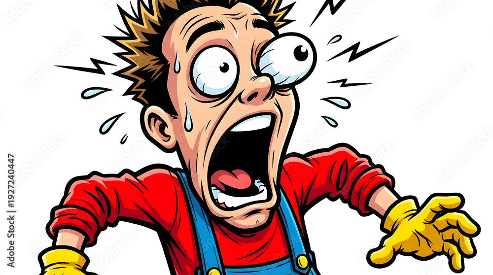 Naklejka premium Cartoon Man Screaming in Panic and Fear.