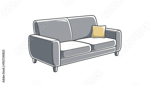 Modern living room sofa with a throw pillow on a white background.