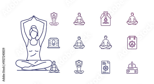 Yoga and Meditation Icons Set for Wellness and Relaxation.