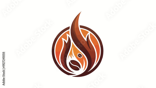 Coffee bean flame logo for hot beverage branding.