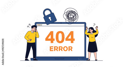 Website Error 404 Locked Page Not Found Illustration with Frustrated Users