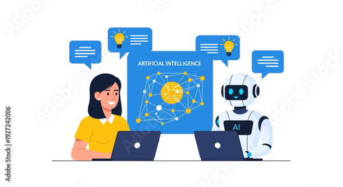 Innovative partnership between human and robot for artificial intelligence development and digital innovation, symbolizing future collaboration and technological advancement
