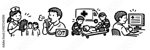 Healthcare services: nurse, breath test, emergency response, medical data entry