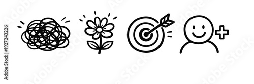 Transformation concept: chaos to clarity with growth and success icons