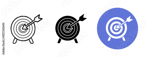 Target icons set: outline, filled, and circular versions with arrow