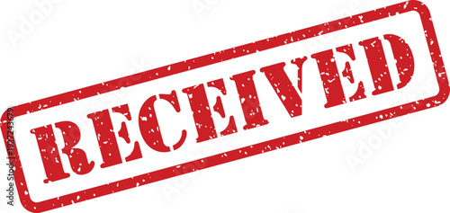 A prominent red rectangular rubber stamp clearly indicating the word RECEIVED displayed on a pristine white backdrop