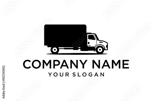 Black and White Box Truck Logistics and Delivery Company Logo Vector Graphic