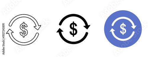 Currency exchange symbols with arrows in black and blue variations