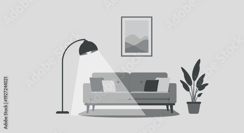 Modern living room interior with sofa lamp and plant