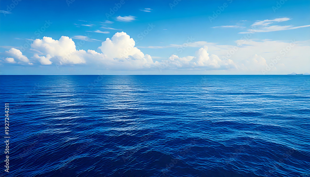 Fototapeta premium A vast expanse of clear blue sky stretches across the frame, transitioning smoothly 