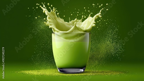 Refreshing Matcha Latte Splash with Green Tea Powder