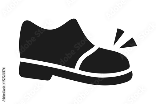 Safety shoes with impact protection, protective footwear, solid black icon set vector illustration