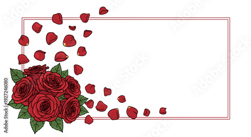 Beautiful bouquet of red roses with scattered petals