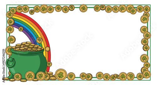 St patricks day celebration with pot of gold rainbow and shamrocks