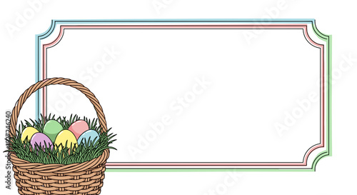 Easter basket with colorful eggs and grass