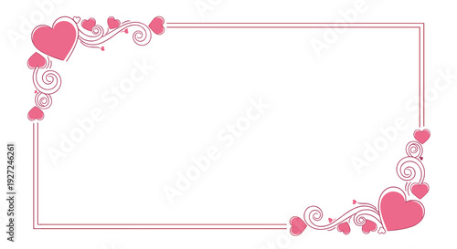 Empty romantic greeting card with pink hearts and floral design