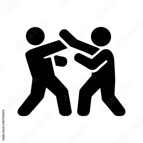 Martial Arts Fighting Techniques, Self-Defense Training, Solid Black Icon Set Vector Illustration