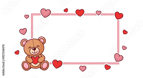 Cute teddy bear with hearts frame for romantic or love themed design