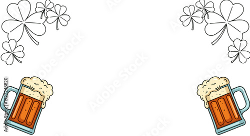 Celebration of st patricks day with beer mugs and shamrocks