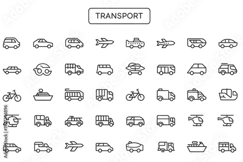Transportation icons isolated on transparent background.