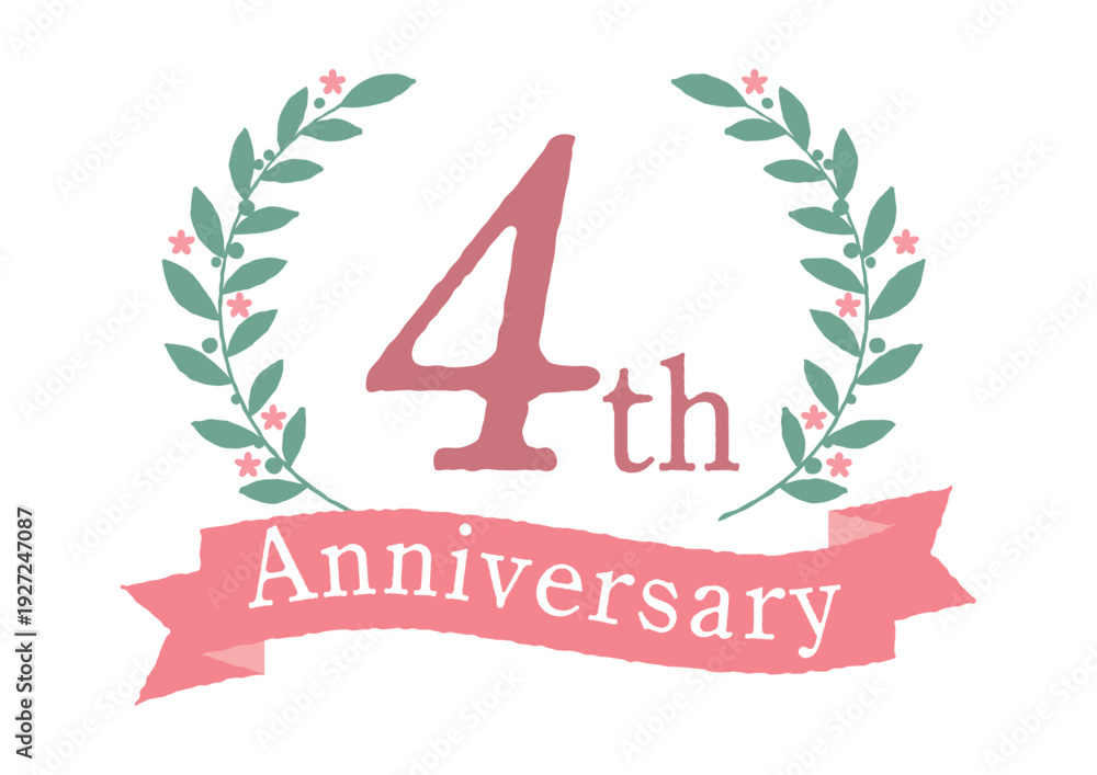 Fototapeta premium 月桂樹のかわいい4周年アイコン