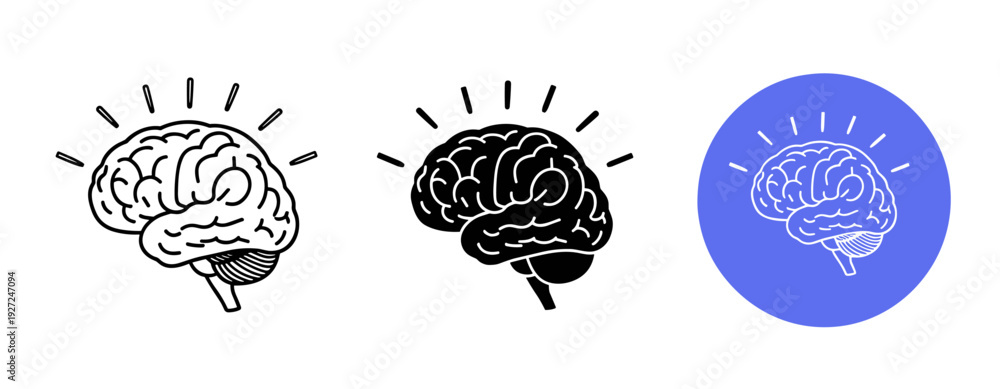 Fototapeta premium Abstract brain illustration in black and blue variations