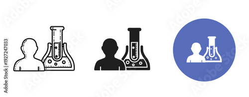 Science icon set featuring human figures and laboratory flasks