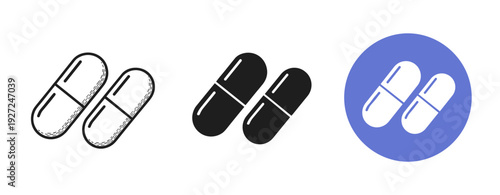 Set of pill icons: sketch, solid black, blue circle variations