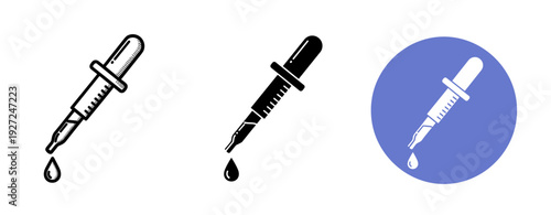 Variety of dropper icons: hand-drawn, solid black, and circle background design