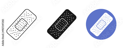 Bandage icon set in black, white, and blue variations