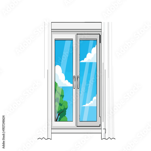Open Window with Curtains and View of Trees