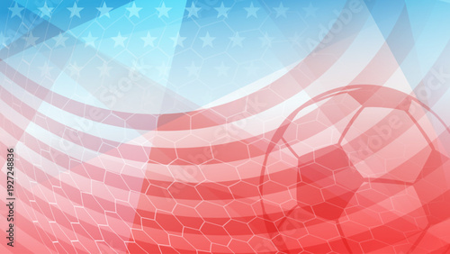 Vibrant usa-themed soccer background with soccer ball and american flag colors, stars, and hexagonal pattern, celebrating USA football spirit.