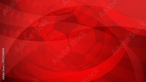 Vibrant red soccer ball surrounded by layered stars and curved lines, perfect for a World Cup-themed background in the USA.