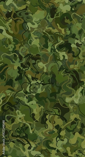 Abstract organic shapes create a dense, swirling military inspired camouflage background