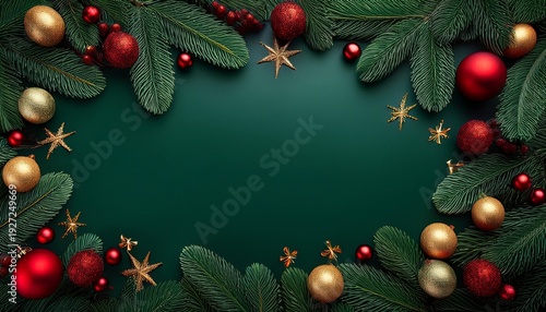 Dunkelgruner Weihnachtsrahmen Mit Roten Und Goldenen Akzenten