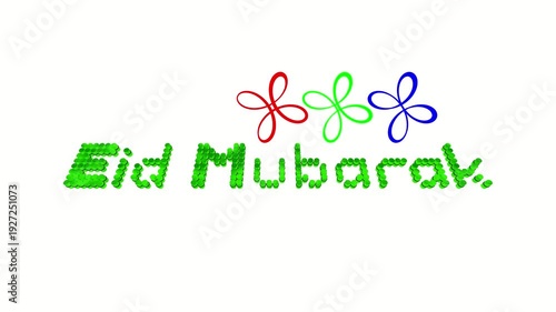 Eid Mubarak video clip, festive text animation, celebration greeting, colorful motion