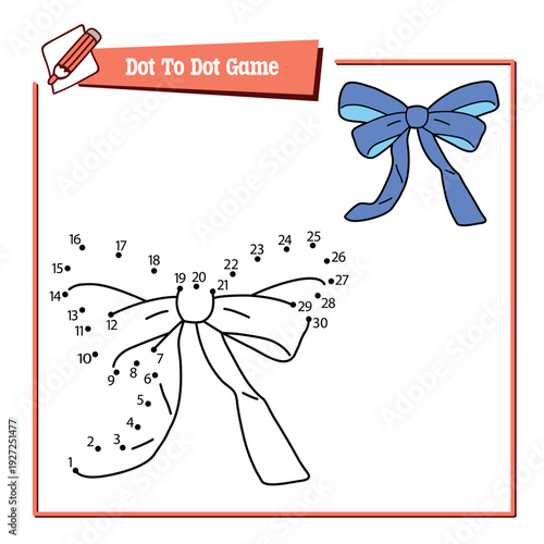 Dot to dot game with cute bow. Connect the dots activity for children, colouring and coloring page with numbers. Educational worksheet for preschool and primary school kids.