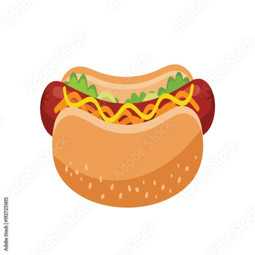 Delicious Hot Dog with Mustard and Lettuce