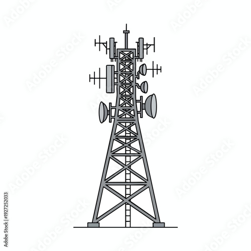 Telecommunications Tower with Antennas Illustration