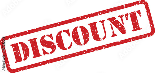 Bold red rubber stamp displaying the word DISCOUNT with a distressed grunge texture on white