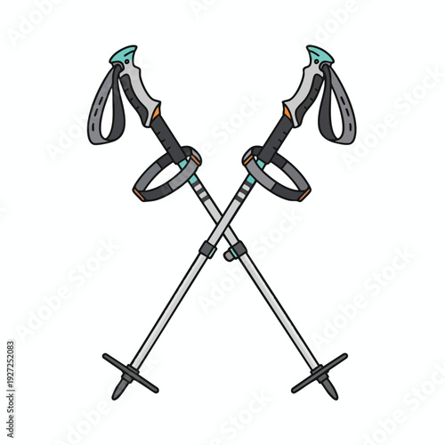Crossed Hiking Poles Illustration