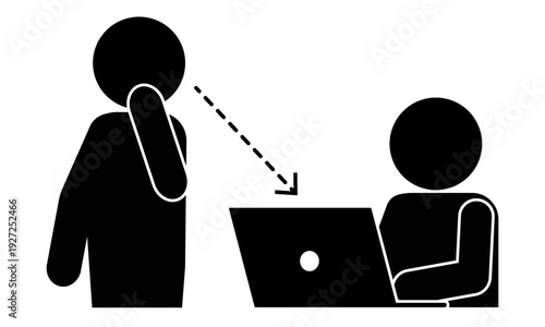 パソコン画面をのぞき見る人物のピクトグラム