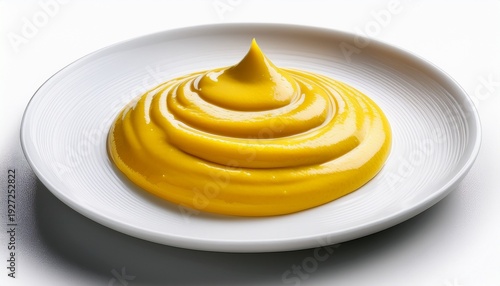 Yellow Mustard Served On A Clean White Plate With Smooth Texture Isolated On Transparent Background Generative Ai