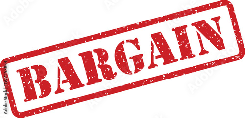 Red distressed rubber stamp displaying the word BARGAIN on a white background, signifying a great deal