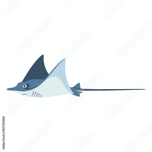 Stylized Illustration of a Floating Fish with a Long Tail in Minimalist Design