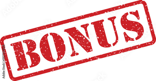 Red distressed rubber stamp with the prominent word BONUS on a clean white background, indicating an extra reward