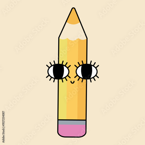 Pencil with eyes. Cartoon doodle graffiti character. Vector illustration isolated on a white background