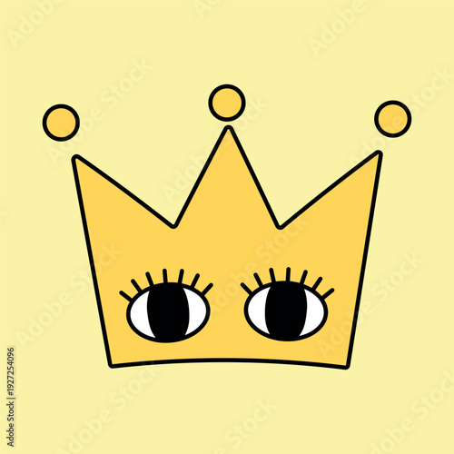 Crown with eyes. Cartoon doodle graffiti character. Vector illustration isolated on a white background
